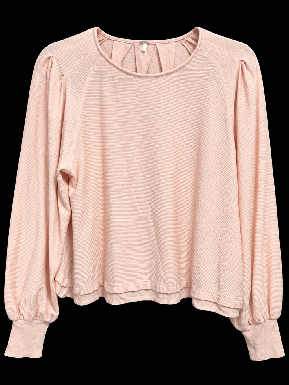 Free People Women’s Ribbed Balloon Sleeve Top – Blush Pink – Size Small